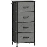 HOMCOM Comodă 4 sertare din material textil, mobilier de depozitare cu 4 buzunare, 2 cârlige, structură din oțel, 45 x 30 x 94,5 cm, gri | Aosom Romania