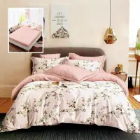 Lenjerie de pat finet 6 piese, cearceaf pat cu elastic, cearceaf pilota 200x230, 2 fete perna 50x70, 2 fete perna 70x70, Extra, Flori roz