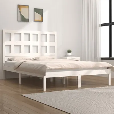 vidaXL Cadru de pat fără saltea, alb, 160x200 cm, lemn masiv pin