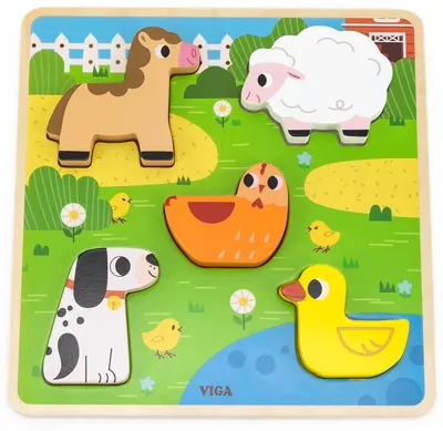 Puzzle tactil din lemn Viga - O fermă