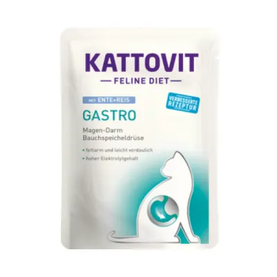 Hrana umeda pentru pisici Kattovit Feline Diet Gastro cu Rata si Orez 85 gr