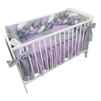 Lenjerie de pat 120x60 cm cu aparatoare impletita 240 cm cu paturica, pernuta slim si cearceaf lila-alb-gri