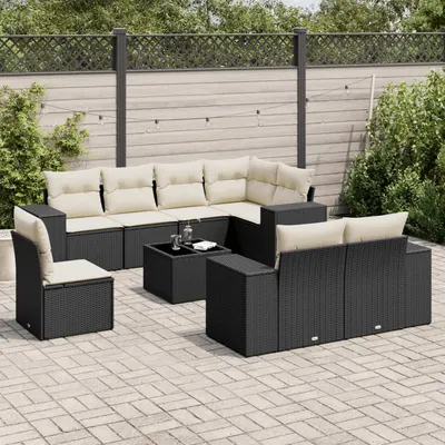 Gossi set mobilier de gradina cu perne, 9 piese, negru, poliratan