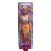 Papusa sirena cu parul roz si coada portocalie Dreamtopia, Barbie