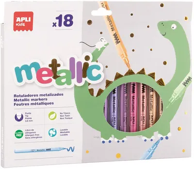 Markere metalice Apli Kids - Vârf tip pensulă, 18 culori