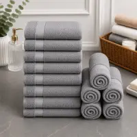 Set 12 prosoape mici, Ashley Mills, 30x50cm, din 70% bumbac pakistanez, 390g, Gri