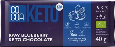 Ciocolată crudă keto organică cu afine, 40 g, Surovital