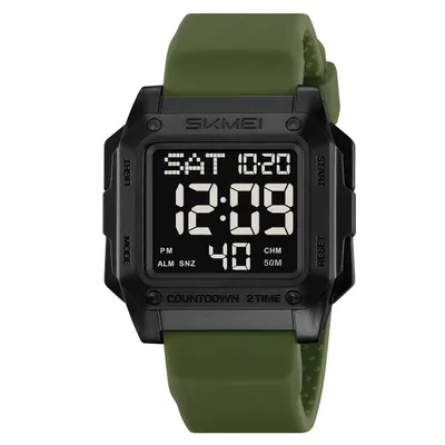 Ceas Digital Bărbați SKMEI 2454 Verde-Army - Funcții Multiple, Design Army, Cronometru, Alarmă, Rezistent la Apă 5ATM