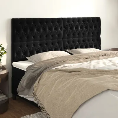 vidaXL Tăblie de pat neagră 200x7x118/128 cm catifea