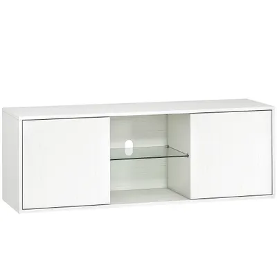 HOMCOM Mobilier Porta TV până la 55", Mobilier TV Suspendat sau pe Podea de 120 cm cu Uși Soft Close, Orificiu pentru Cabluri și Raft din Sticlă, pentru Sufragerie și Salon, Alb Efect Lemn | Aosom Romania