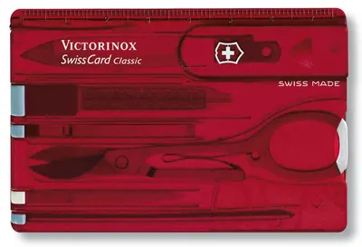 Cuțit de buzunar elvețian Victorinox - SwissCard, 10 functii, rosu
