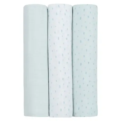 Set 3 scutece muselina Kikka Boo 100 x 100 cm Dots Albastre
