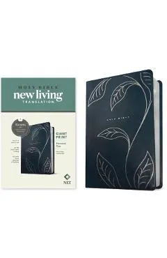 NLT Personal Size Giant Print Bible, Filament Enabled (Leatherlike, Navy Vines, Red Letter)