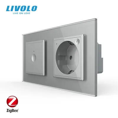 Intrerupator tactil simplu Zigbee + priza Schuko Zigbee, generatia noua, cu rama sticla Gri