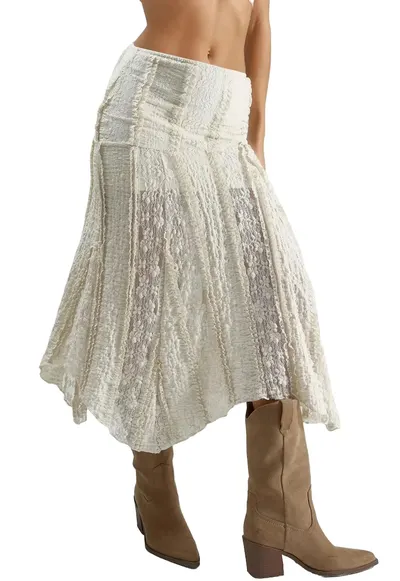 Fusta midi - Dantela - Bej natural - Talie inalta