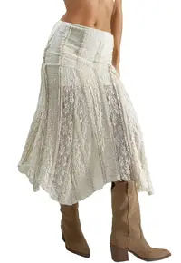 Fusta midi - Dantela - Bej natural - Talie inalta