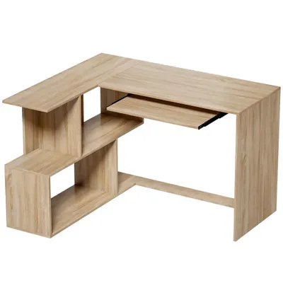 HOMCOM Birou de colț, 120 x 100 x 76 cm, Birou computer în L cu suport pentru tastatură, 4 compartimente deschise, natural | Aosom Romania