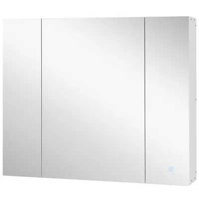kleankin Dulap pentru baie cu oglindă Lumini LED Rafturi reglabile și USB Stil modern 90x15x75 cm Alb | Aosom Romania
