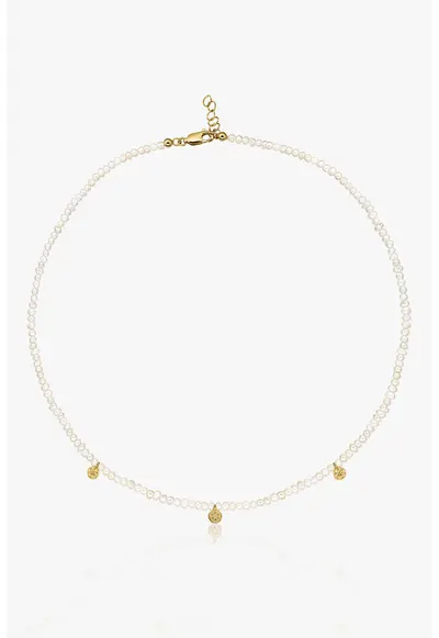 Colier placat cu aur de 14K si decorat cu perle - Alb/Auriu
