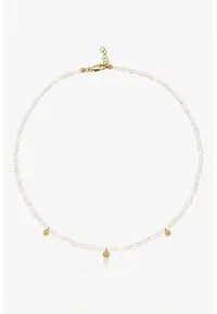 Colier placat cu aur de 14K si decorat cu perle - Alb/Auriu