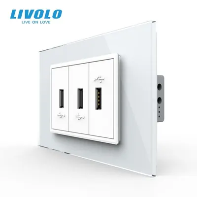 Priza tripla USB 3M, cu rama sticla Alb