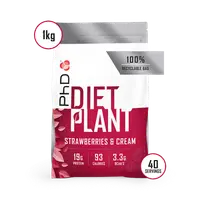 Pudra proteica Diet Plant cu aroma de capsuni si frisca, 1kg, PhD