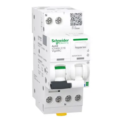 Acti9 Active VigiARC RCBO, Intreruptor automat diferential, detectie arc electric, cu Powertag, iCV40H, 1P+N, curba C, 16A, 10kA, 30mA tip A-SI