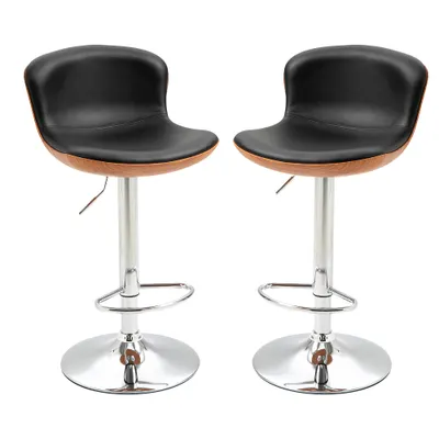 HOMCOM Set de 2 Taburet de Bar Design Contemporan Înălțime șezut reglabil 64-85 cm rotire 360° acoperire sintetică Negru Imitație Lemn | Aosom Romania
