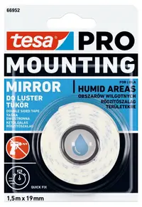 Bandă dublu adezivă Tesa - Pro Mounting, pentru oglinzi, 1.5 m x 19 mm, alba