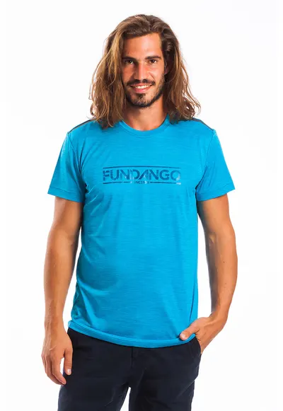 Tricou cu decolteu la baza gatului si imprimeu logo Tech - Albastru