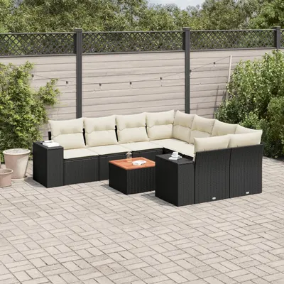 Gossi set mobilier de gradina cu perne, 9 piese, negru, poliratan