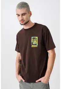 Tricou de bumbac cu design grafic - Maro inchis/Turcoaz