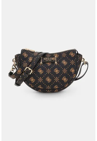 Geanta crossbody cu model monograma - Negru/Maro camel