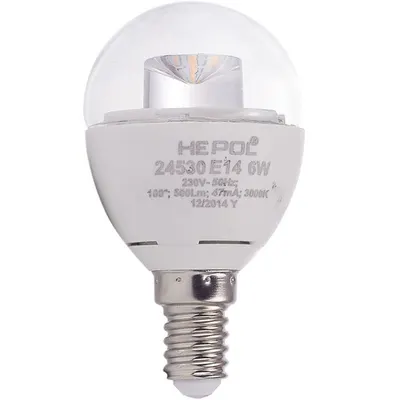 Bec LED HEPOL, forma glob, E14, 6W, 30000 ore, lumina calda