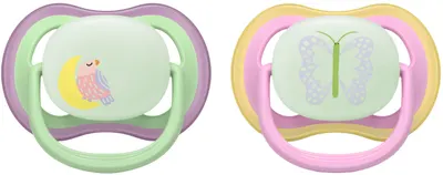Suzete Philips Avent - Ultra Air Noapte, 6-18 luni, 2 bucăți, pasăre/fluture