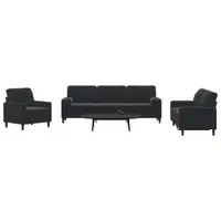 Gossi set de canapele cu perne/rulouri, 3 piese, negru, catifea
