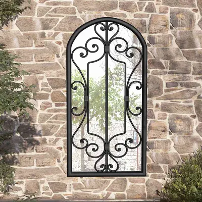 vidaXL Oglindă de grădină, negru, 70x30 cm, fier, uz exterior
