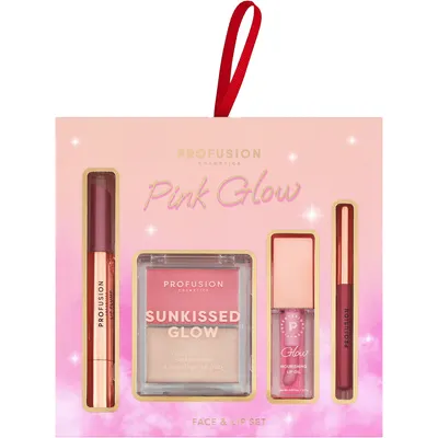 Set pentru Machiaj Pink Glow Gloss de Buze 1.5g + Paleta Duo Blush 2.2g + Iluminator 2.5g + Ulei de Buze Colorat 3.5ml + Creion pentru Buze 0.6g