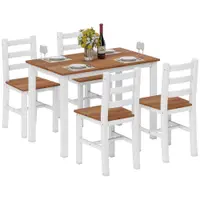 HOMCOM Set de masă, masă de cină, 4 scaune, set de dining, pin, maro + alb | Aosom Romania