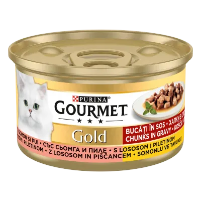 Hrana umeda pentru pisici Gourmet Gold, Somon si Pui, 85 g 85g