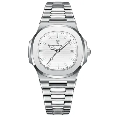 Ceas de mana Poedagar Analog Fashion Quartz Casual Otel Argintiu Alb