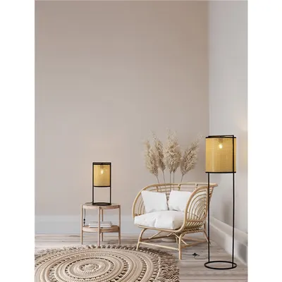 Veioza ERTO Nisipiu Negru Otel & Rattan LED E27 1x12 Wat 100-240Volt IP20 Fara bec Lungime cablu 150 cm Intrerupator On/Off