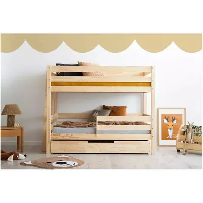 Pat pentru copii în culoare naturală supraetajat/cu extensie suplimentară cu spațiu de depozitare cu somieră 90x200 cm CLPB – Adeko