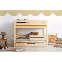 Pat pentru copii în culoare naturală supraetajat/cu extensie suplimentară cu spațiu de depozitare cu somieră 90x200 cm CLPB – Adeko