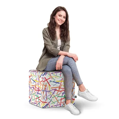 Taburet Updeco cub XL Confetti fundal alb