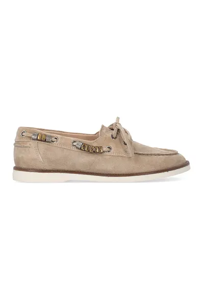 Mocasini din piele intoarsa cu logo Grace - Maro taupe deschis