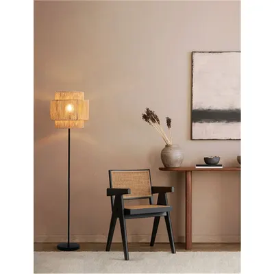 Lampa podea LITO Nisipiu Negru Metal & Straw Shade LED E27 1x12 Wat 230 Volt IP20 Fara bec