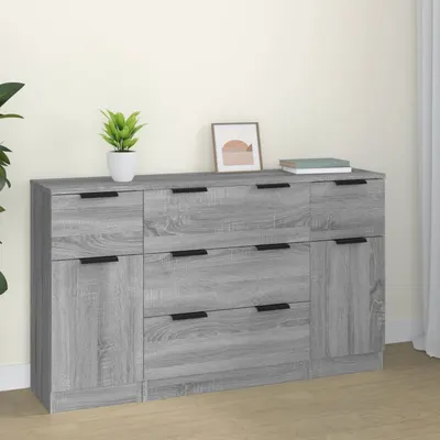 vidaXL Set servantă, 3 piese, gri sonoma, lemn prelucrat