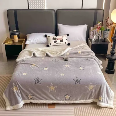 Patura CoCoLiNo cu blanita, 200x230cm, Jojo Home, Gri, Stelute