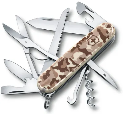 Cuțit de buzunar elvețian Victorinox – Huntsman, 15 functii, camuflaj maro